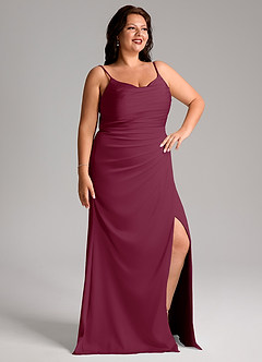 Azazie Deandra Vestidos de damas de honor Vestido de Mora de Satén Elástico de Corte Sirena con Plisado image10