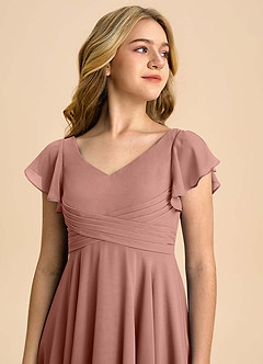 Azazie Caria Junior Cedar Rose A-Line Pleated Chiffon Dress image4