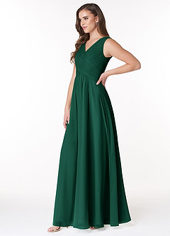 Azazie Flora Bridesmaid Dresses Emerald A-Line Pleated Chiffon Dress image3