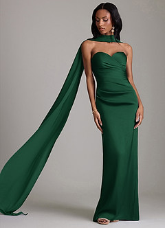 Azazie Sonora Brudtärnklänningar Klä av Tubklänning i Stretch Satin Axelbandslös Mörkgrön image8