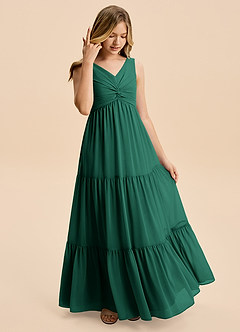 Azazie Devon Junior Emerald A-Line Ruched Chiffon Dress image4
