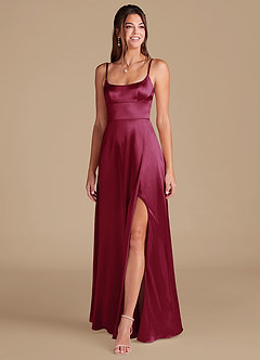 Azazie Halsey Brautjungfernkleider A-Linie Seitliche Cut-Outs Metallischer Satin Kleid Burgunderrot image3