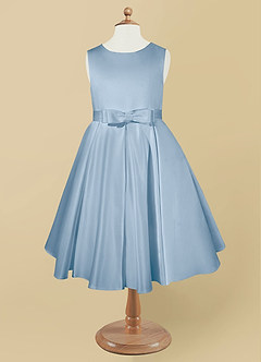 Azazie Coco Flower Girl Dresses Powder Blue A-Line Bow Matte Satin Dress image5