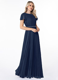 Azazie Kara Modest Bridesmaid Dresses A-Line Pleated Chiffon Floor-Length Dress image3