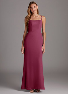 Azazie Tayla Bridesmaid Dresses Mulberry Sheath Square Neckline Chiffon Dress image1