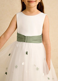 Azazie Cricket vestidos de niña de las flores Vestido de Marfil Pistacho de Satin Mate de Princesa con Plisado image8