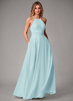 Azazie Amalia Bridesmaid Dresses Sea Glass A-Line Pleated Chiffon Dress image1