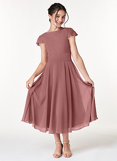 Azazie Payton Junior Desert Rose A-Line Bow Chiffon Dress image3