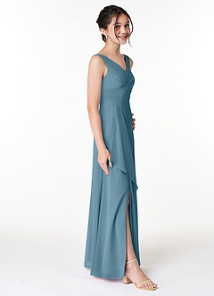 Azazie Kori Junior A-Linie Gestreift Chiffon Kleid Bermudablau image3
