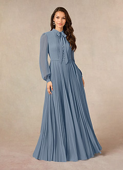 Azazie Adellah Mère de la mariée Robes Robe Trapèze en Mousseline de soie Plissée Violet Crépusculaire image1