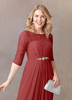 Azazie Leonine Mother of the Bride Dresses Rust A-Line Scoop lace Chiffon Dress image6