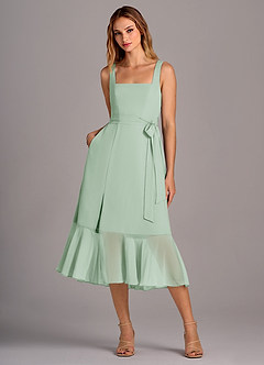 Azazie Deb Bridesmaid Dresses Agave A-Line with Pockets Chiffon Convertible Dress image1