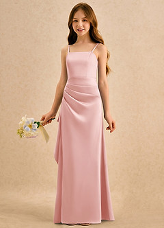 Azazie Cannoli Girls Formal Robe Demoiselle D'honneur Fillette Robe Trapèze en Satin extensible Plissée Rose Poudré image3