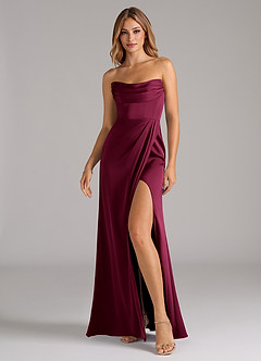 Azazie Johana Bridesmaid Dresses Burgundy Mermaid Off the Shoulder Stretch Satin Convertible Dress image6