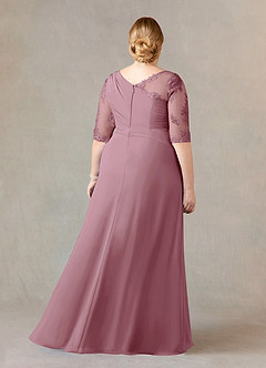 Azazie Dionysus Mother of the Bride Dresses Vintage Mauve A-Line Boatneck Lace Chiffon Dress image7