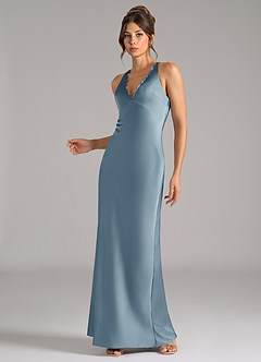 Azazie Tianna Brautjungfernkleider A-Linie Stretch-Satin Kleid Staubblau image3