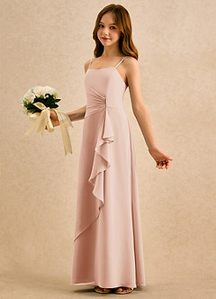 Azazie lolly Girls Formal Robe Demoiselle D'honneur Fillette Robe Trapèze en Mousseline de soie Plissé Rose Anglais image1