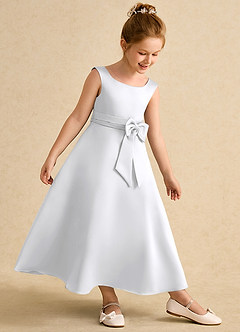 Azazie Eve Flower Girl Dresses White A-Line Pleated Matte Satin Dress image3