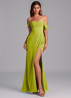 Azazie Johana Jurken voor bruidsmeisjes Converteerbaar Jurk van Chiffon met Zeemeermin Off the Shoulder Citroengras image3