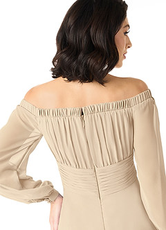 Azazie Rubina Final Sale Champagne A-Line Long Sleeve Chiffon Dress image5