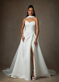 Azazie Adimaris 웨딩드레스 A라인 새틴 채플 트레인 드레스 image3