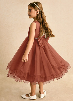Azazie Lass Flower Girl Dresses Auburn A-Line Bow Tulle Dress image3