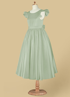 Azazie Violeta Flower Girl Dresses Ball-Gown Bow Matte Satin Tea-Length Dress image10