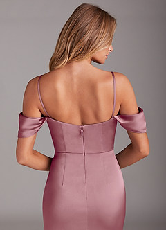 Azazie Saige Bridesmaid Dresses Vintage Mauve Sheath Off the Shoulder Stretch Satin Dress image8