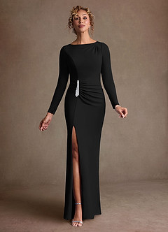 Azazie Mirabal Final Sale Black Sheath Pleated Stretch Crepe Dress image1