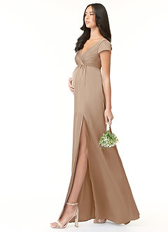 Azazie Allessia Maternity Bridesmaid Dresses A-Line Pleated Stretch Satin Floor-Length Dress image3