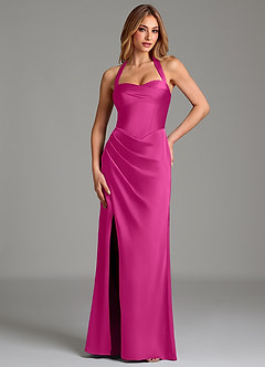 Azazie Serenity Vestidos de damas de honor Vestido Fucsia de Satén Elástico de Corte Sirena con Escote corazón image1