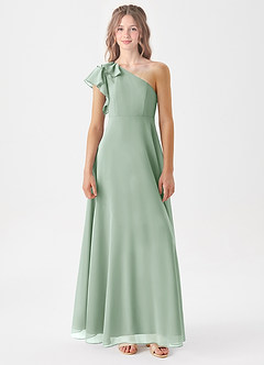 Azazie Arabella Junior Agave A-Line Ruched Chiffon Dress image3