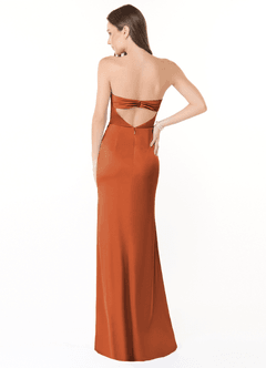 Azazie Leonis Bridesmaid Dresses Cinnamon Mermaid Pleated Stretch Satin Convertible Dress image4