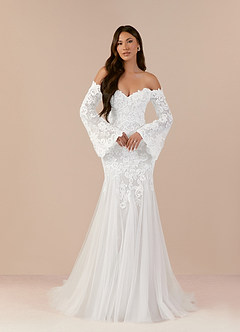 Azazie Arlette Wedding Dresses Diamond White Mermaid Sweetheart Sequins Tulle Dress image1