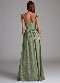 Azazie Denisse Bridesmaid Dresses Pistachio A-Line Ruched Floral Burnout Dress image3