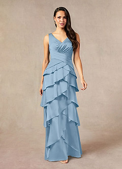 Azazie Viola Mother of the Bride Dresses Powder Blue A-Line Pleated Stretch Satin Dress image2