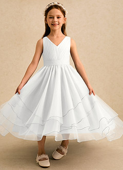 Azazie Seraphina Blumenmädchenkleider A-Linie Plissee Tüll Kleid Weiß image4