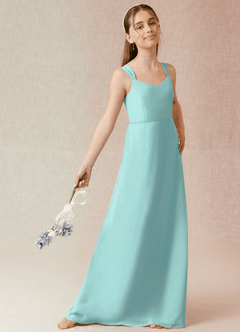 Azazie Denice Junior Aqua A-Line Chiffon Dress image4