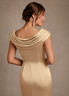 Azazie Irvine Mother of the Bride Dresses Champagne A-Line Pleated Stretch Satin Dress image6