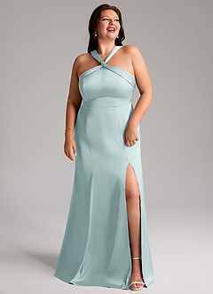 Azazie Rue Bridesmaid Dresses Mist A-Line Pleated Stretch Satin Dress image11