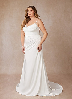 Azazie Cheri Vestidos de novia Vestido de Diamante Blanco de Satén con cara trasera de crepé de Corte Sirena con Lentejuelas Corazón image9