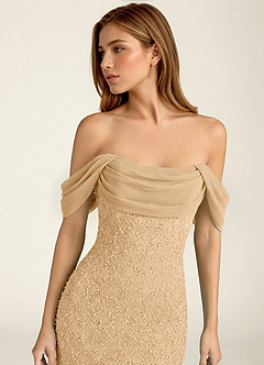 Elowencyn Champagne Beading Mesh Satin Faced Chiffon Prom Dress image6