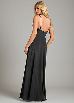 Azazie Sarella Bridesmaid Dresses Black A-Line Pleated Stretch Satin Dress image2
