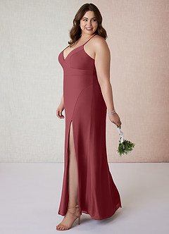 Azazie Becca Bridesmaid Dresses Merlot Sheath V-Neck Chiffon Dress image9