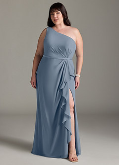 Azazie Liza Vestidos de damas de honor Vestido de Crepúsculo de Gasa de Corte Sirena con Hombro unilateral image6