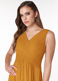 Azazie Flora Bridesmaid Dresses Butterscotch A-Line Pleated Chiffon Dress image5