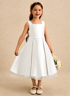 Azazie Josie Flower Girl Dresses Ivory A-Line Pleated Matte Satin Dress image3