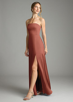 Azazie Wren Bridesmaid Dresses Auburn A-Line Strapless Stretch Satin Convertible Dress image5
