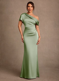 Azazie Rutha Mère de la mariée Robes Robe Fourreau en Satin extensible Une épaule Vert Sauge image1