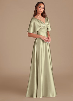 Azazie Pamela Brautjungfernkleider A-Linie Plissee Metallischer Satin Kleid Moosgrün image3